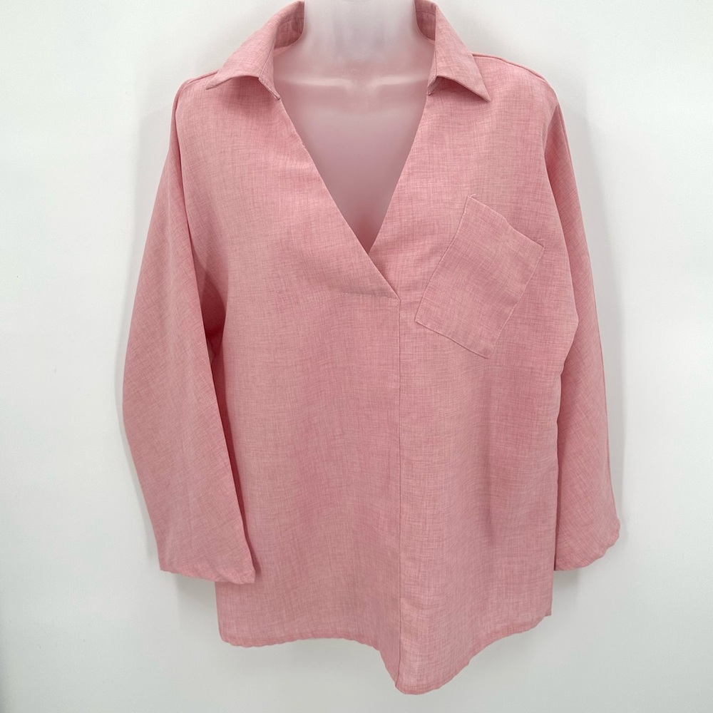 3/$15 Zanzea Collection Top Women’s M Pink Popover Blouse Vneck Pocket Relaxed